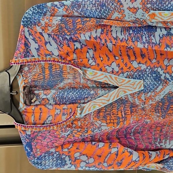 💕HALE BOB💕 Bedazzled Multi-Color Snakeskin Blouse Small - Picture 3 of 8